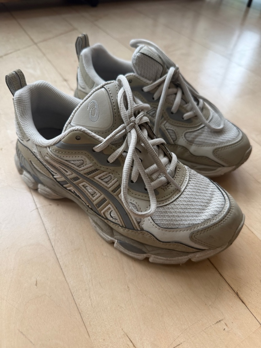 ASICS Beige and Light Gray Retro Chunky Sneakers